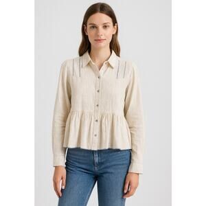 NWT Layerz Swiss Dot Peplum Shirt Blouse Medium CottageCore Cream Boho Prairie